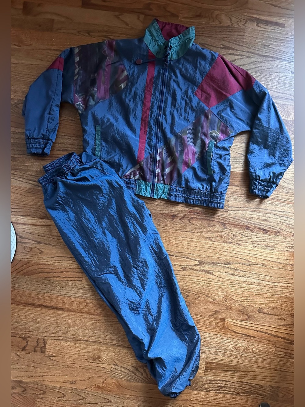Vtg Westside Connection Ladies Jogging Set Blue Windbreaker Colorblock 90s Sz Lg